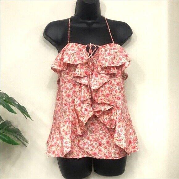 Y2K Silk Fairy Top Floral Ruffle Camisole Dainty Banana Republic XS - Picture 3 of 10